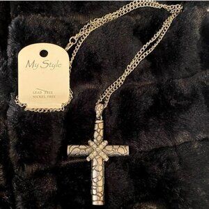 Silver Cross Necklace NWT Longer Length Lead Nickle Free